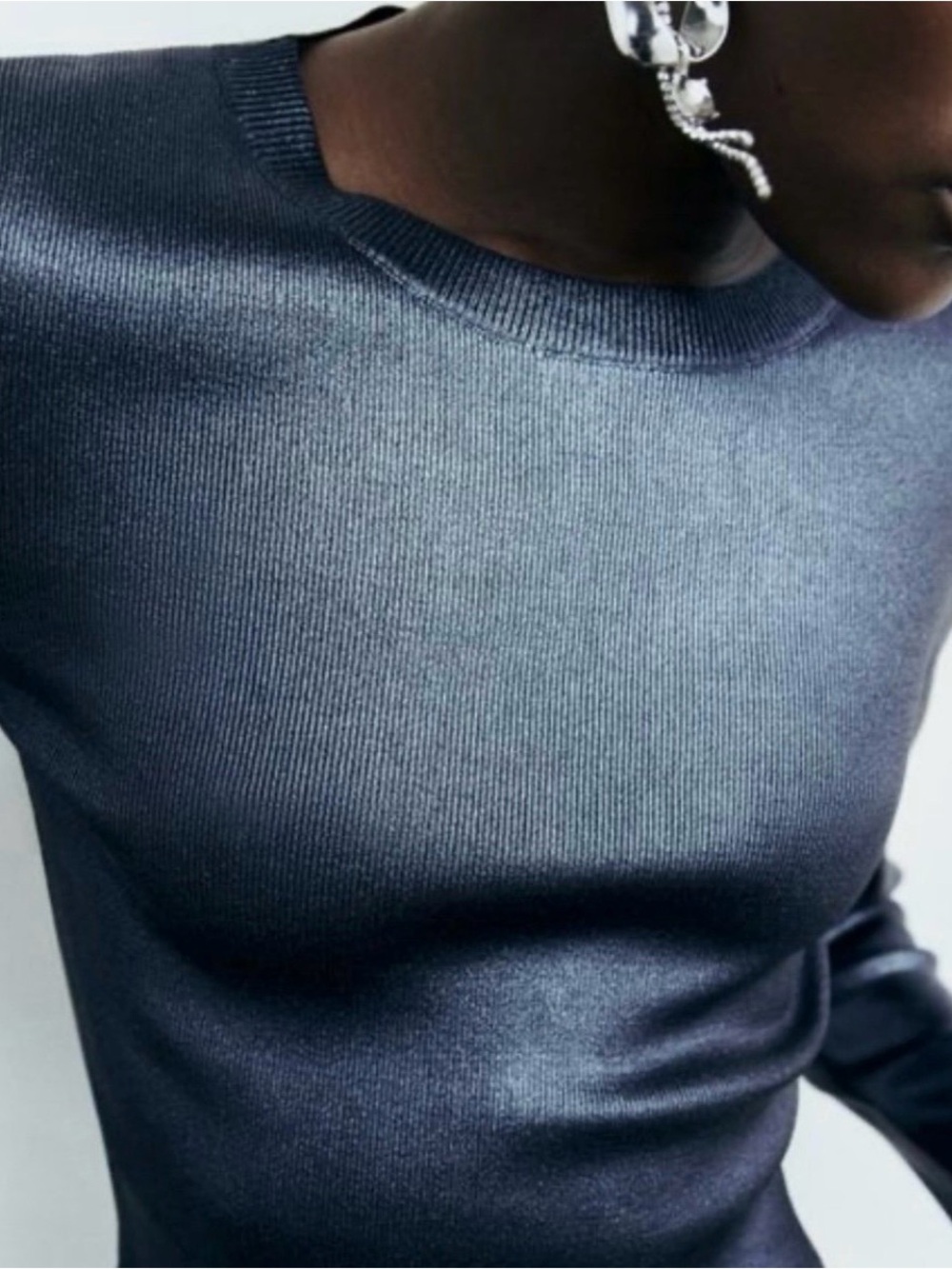 Zara Blue Foil Knit Crop Top